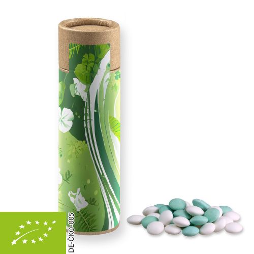 Organic mint chocolate lentils, ca. 30g, cardboard tube with label