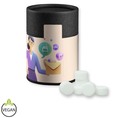 Peppermint drops sugar free, ca. 80g, cardboard can midi black with label
