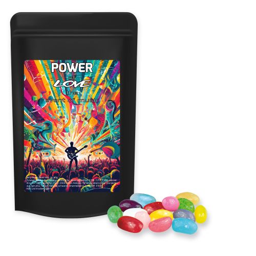 Jelly Beans sour mix, ca. 100g, midi stand up pouch black with label