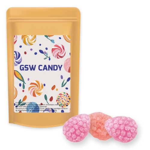 Strawberry chili candy, ca. 80g, midi stand up pouch with label