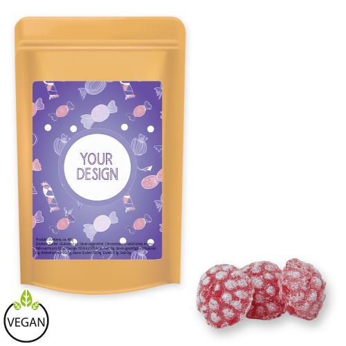 Raspberry candy, ca. 80g, midi stand up pouch with label