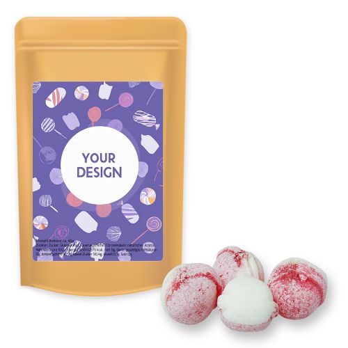 Strawberry yogurt candy (vegan), ca. 80g, midi stand up pouch with label