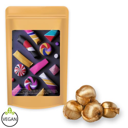 Golden nuts candy, ca. 80g, midi stand up pouch with label