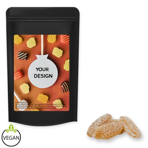 Ginger candy, ca. 80g, midi stand up pouch black with label