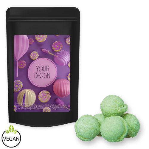 Fizzy waldmeister candy, ca. 80g, midi stand up pouch black with label