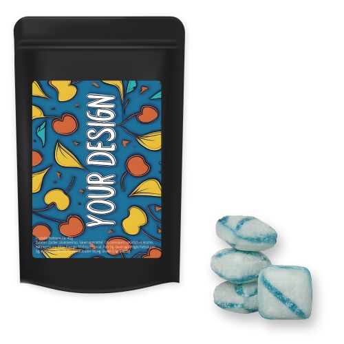 Fresh breeze candy (vegan), ca. 80g, midi stand up pouch black with label