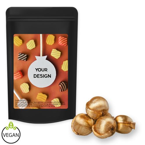 Golden nuts candy, ca. 80g, midi stand up pouch black with label