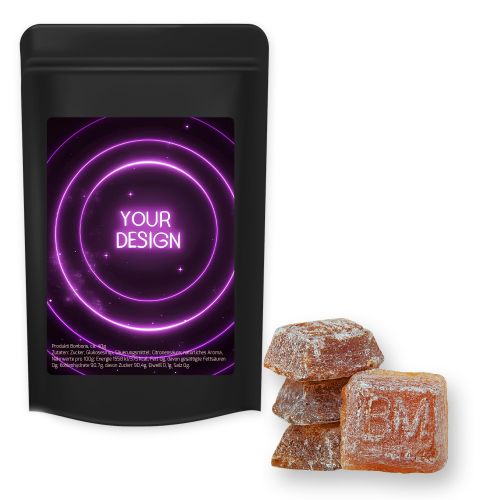 Bavarian malt candy (vegan), ca. 80g, midi stand up pouch black with label