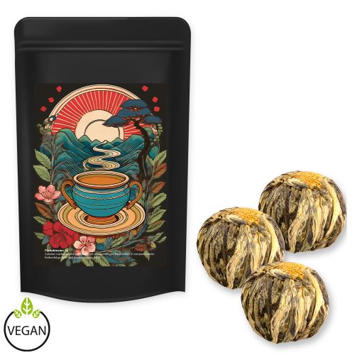 Green tea china marigold-silvery-stage , ca. 20g, midi stand up pouch black with label
