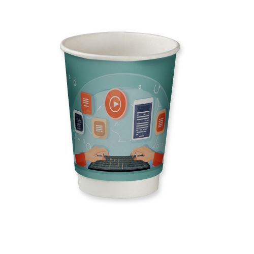 Double wall pe-cardboard cup 200ml, , midi double wall cup