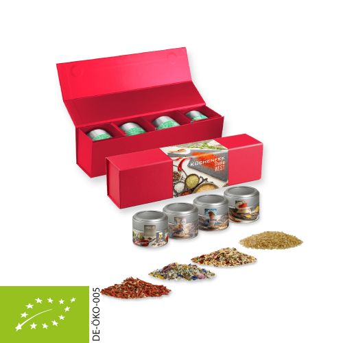 Rough spice mixture (category 2), ca. 64-260g, gift set premium red with 4 metal tin mini with window