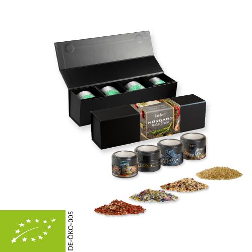 Rough spice mixture (category 1), ca. 160-440g, gift set premium black with 4 metal tin mini with window
