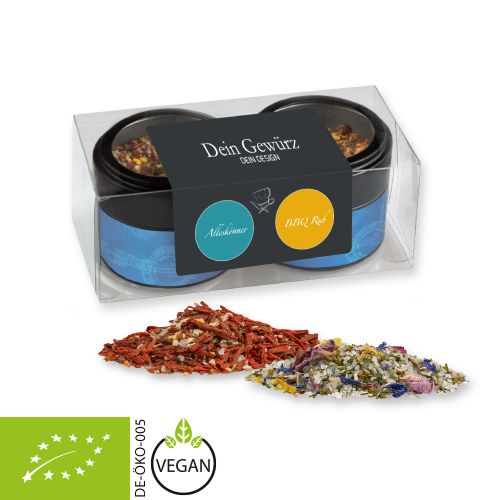 Rough spice mixture (category 2), ca. 32-130g, 2-set metal tin mini with window with label