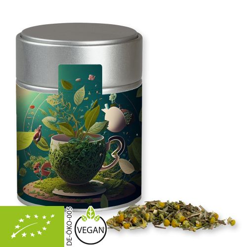 Organic herbal tea herbal fantasy, ca. 30g, metal tin midi silver with label