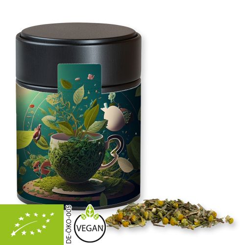 Organic herbal tea herbal fantasy, ca. 30g, metal tin midi black with label