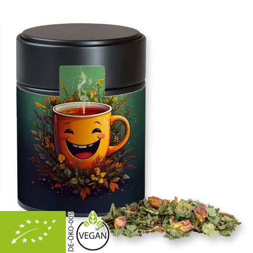 Organic herbal tea happiness, ca. 35g, metal tin midi black with label