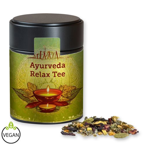 Ayurveda relax tea, ca. 60g, metal tin midi black with label