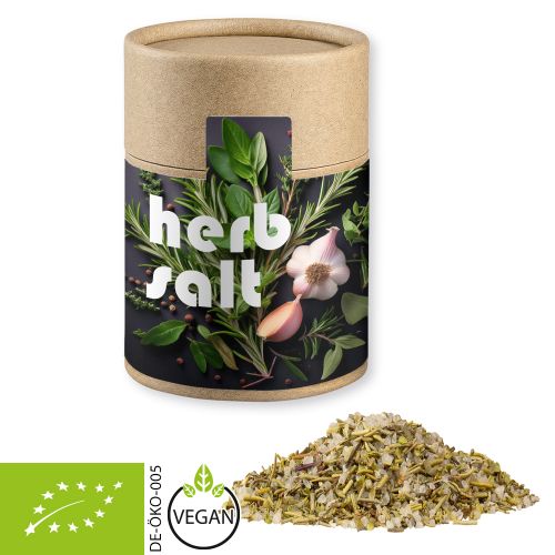 Organic herb salt, ca. 80g, cardboard can midi with label
