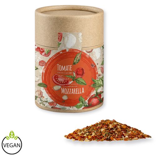 Tomato mozzarella spice, ca. 50g, cardboard can midi with label