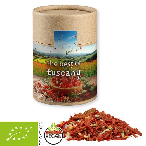 Organic tuscan bruschetta, ca. 50g, cardboard can midi with label
