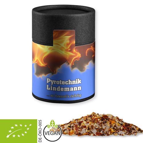 Organic fire and flame spice, ca. 75g, cardboard can midi black with label