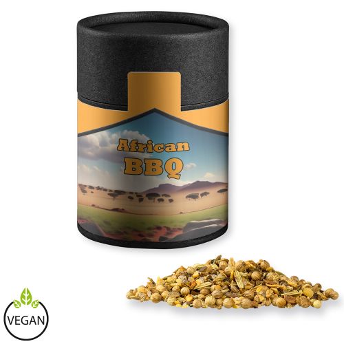 African BBQ, ca. 75g, cardboard can midi black with label
