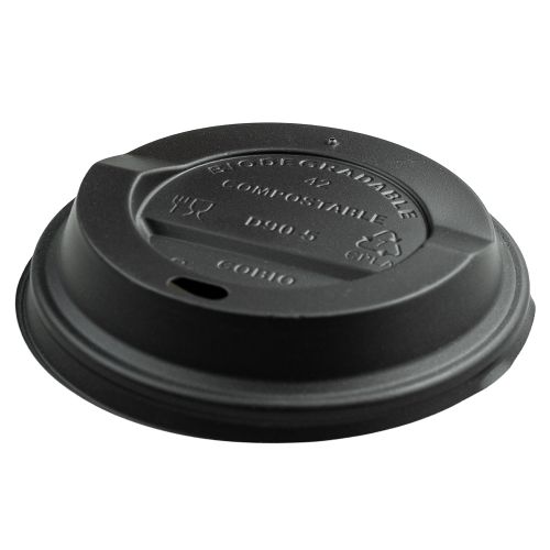 Deco, ca. 1g, Compostable lids for cups black 90mm with