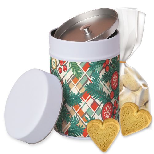 Butter heart cookies, ca. 100g, pouch in metal tin maxi with label