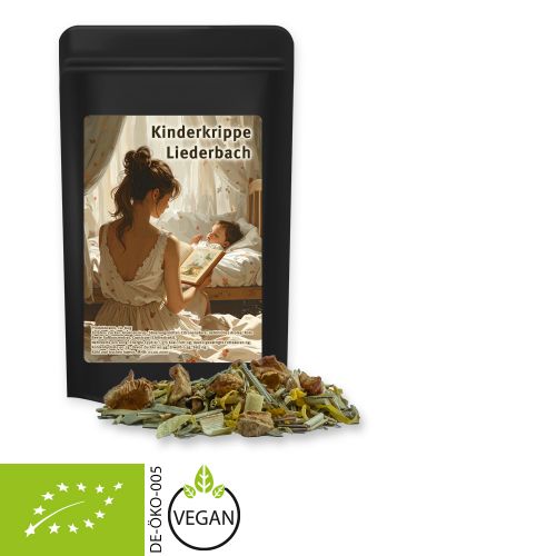 Organic herbal tea peace of mind, ca. 12g, mini stand up pouch black with label