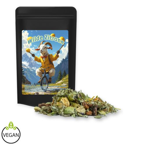 Herbal tea mountain tea & citrus, ca. 11g, mini stand up pouch black with label