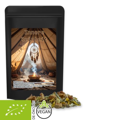 Organic herbal tea peace of mind, ca. 32g, midi stand up pouch black with label