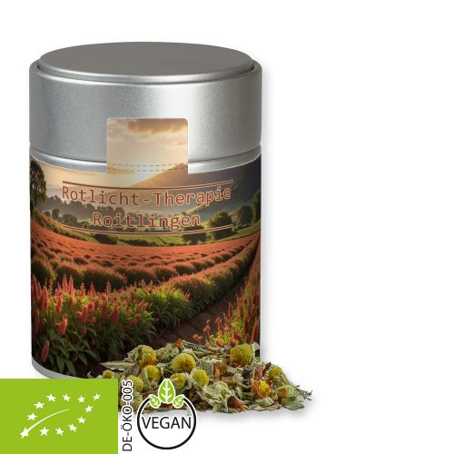 Organic rooibos tea relaxation time, ca. 50g, metal tin midi silver