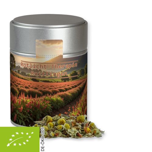 Organic rooibos tea relaxation time, ca. 50g, metal tin midi silver
