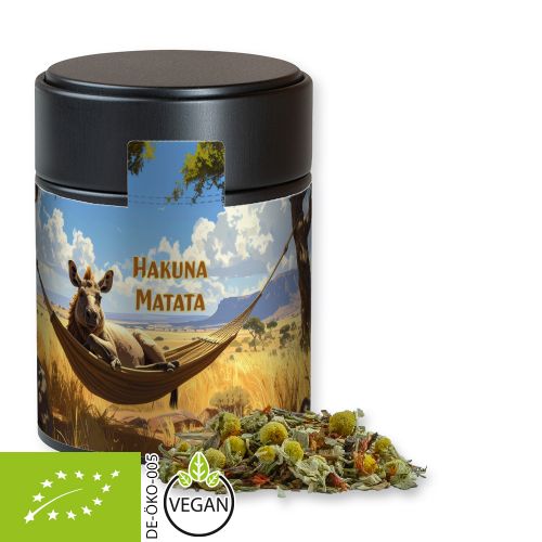Organic rooibos tea relaxation time, ca. 50g, metal tin midi black