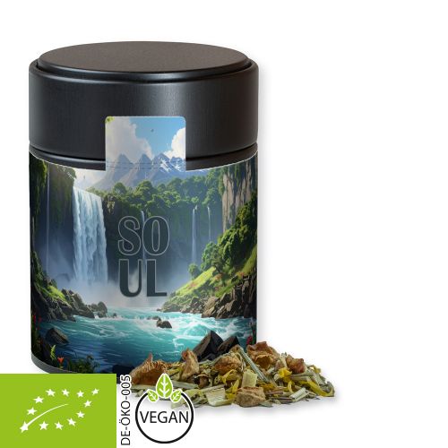 Organic herbal tea peace of mind, ca. 30g, metal tin midi black