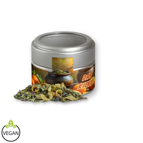 Mate tea orange, ca. 19g, metal tin mini silver with window