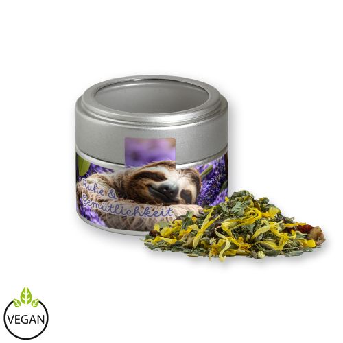 Herbal tea lavender, ca. 15g, metal tin mini silver with window
