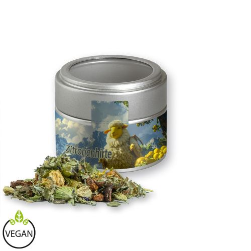 Herbal tea mountain tea & citrus, ca. 20g, metal tin mini silver with window