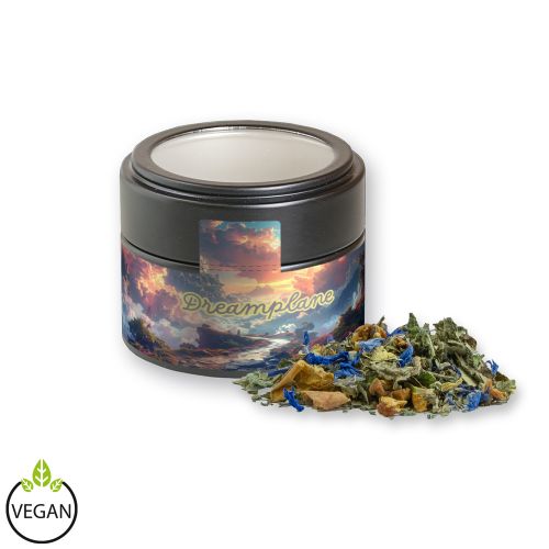 Herbal tea harmony, ca. 17g, metal tin mini black with window