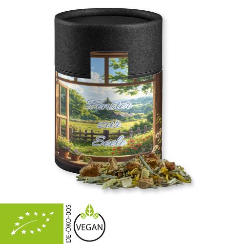 Organic herbal tea peace of mind, ca. 27g, cardboard can midi black