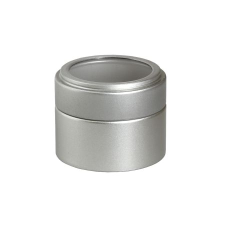 Packaging, metal tin mini silver with window