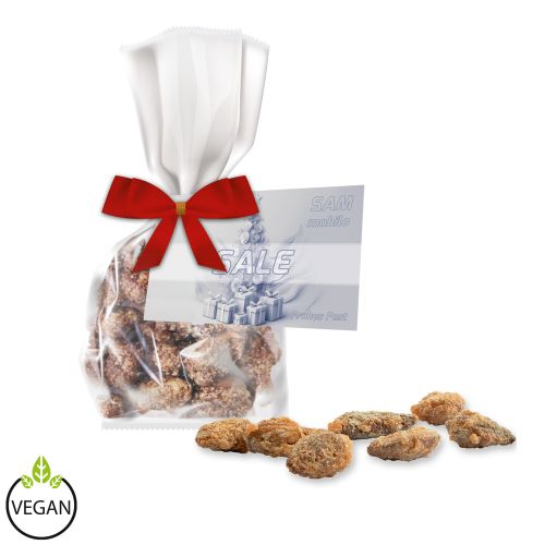 Burnt almonds with no added sugar, ca. 30g, express flat bag with bow with advertising card