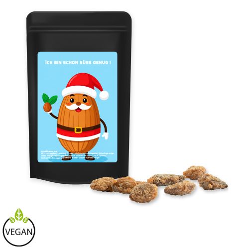 Burnt almonds with no added sugar, ca. 30g, mini stand up pouch black with label