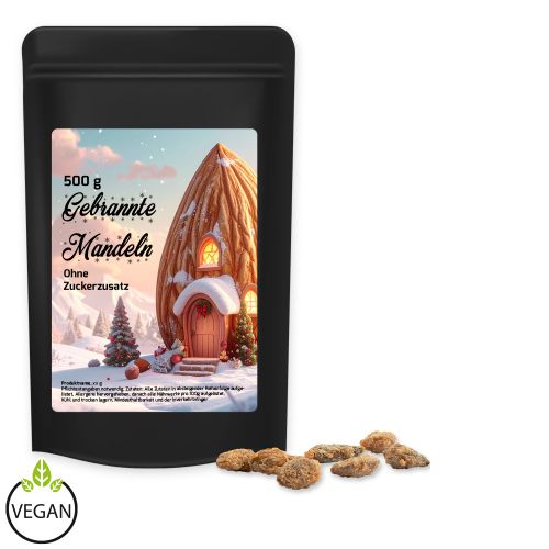 Burnt almonds with no added sugar, ca. 500g, maxi stand up pouch black with label