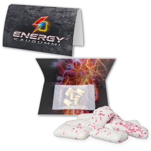 Energy chewing gum, ca. 7g, express promotional card A5 folded with print