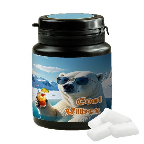 Icemint chewing gum, ca. 63g, chewing gum jar black with label