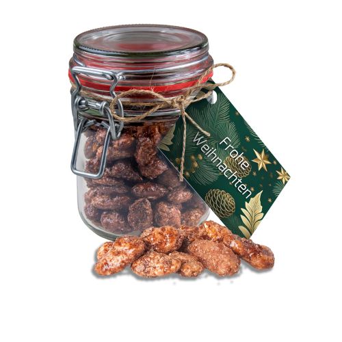 Burnt almonds, ca. 190g, candy jar maxi with advertising card with advertising card