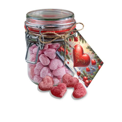 Mulled wine hearts, ca. 250g, candy jar maxi with advertising card with advertising card