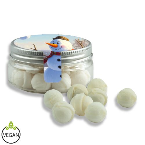 Sweet Snowballs candy, ca. 60g, mini sweet jar with label